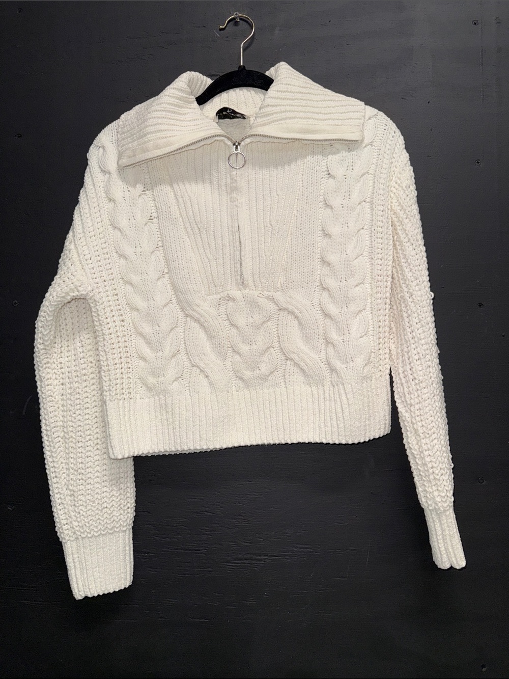 Pink Rose Cream Cable Half-Zip Turtleneck Sweater